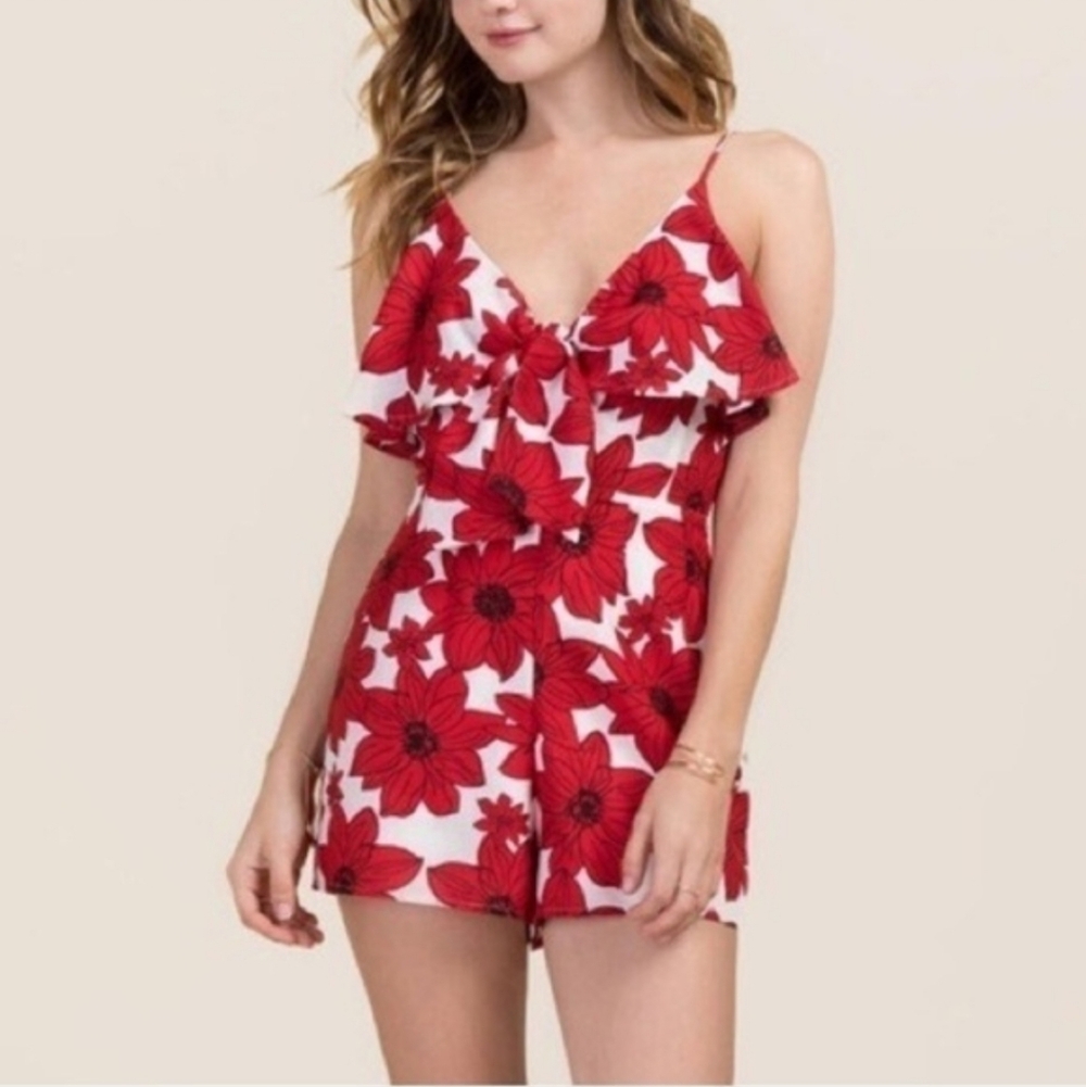 Blue Rain Red Ruffled Floral Romper